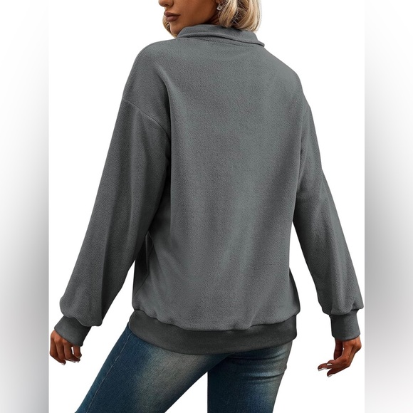 Amazon Women's Dark Grey Fleece Pullover 1/4 Zip Sweatshirt Small -Can Fit Large - Picture 2 of 10